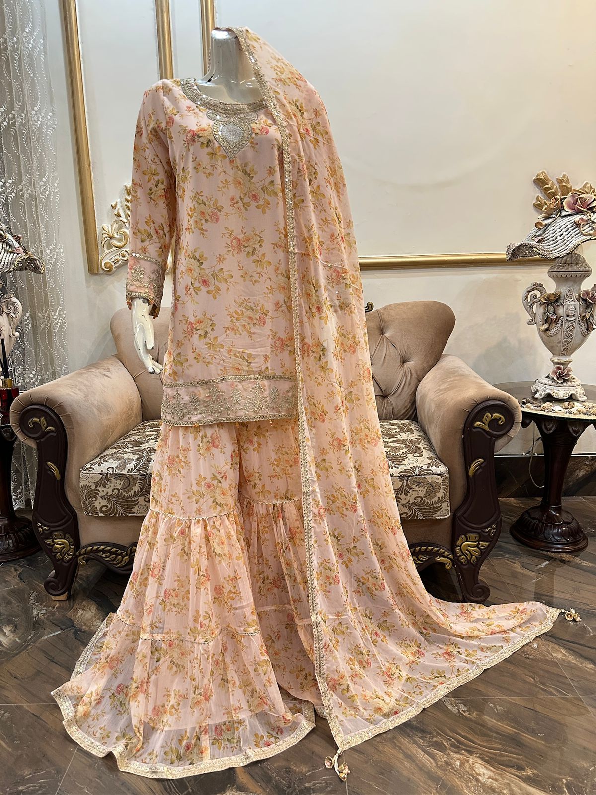 CHINA PATI SILK EMBROIDERED LONG SHIRT 3PC SET