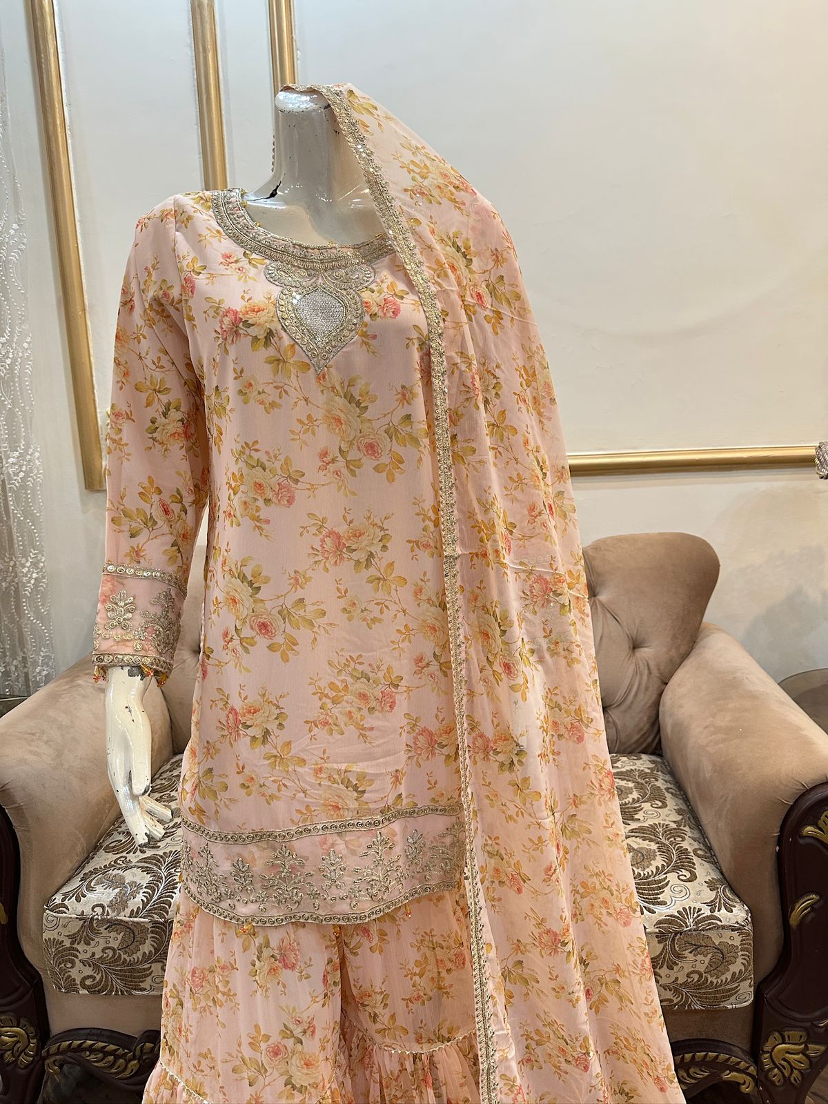 CHINA PATI SILK EMBROIDERED LONG SHIRT 3PC SET