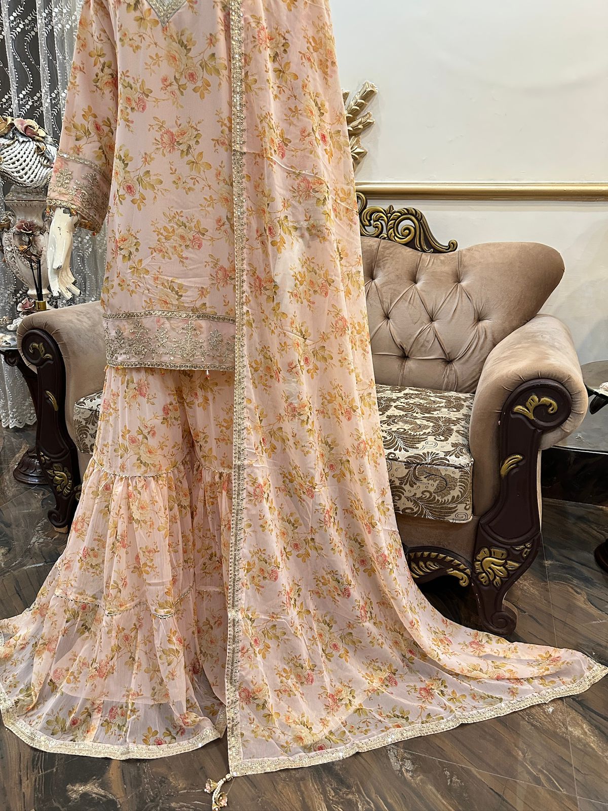 CHINA PATI SILK EMBROIDERED LONG SHIRT 3PC SET