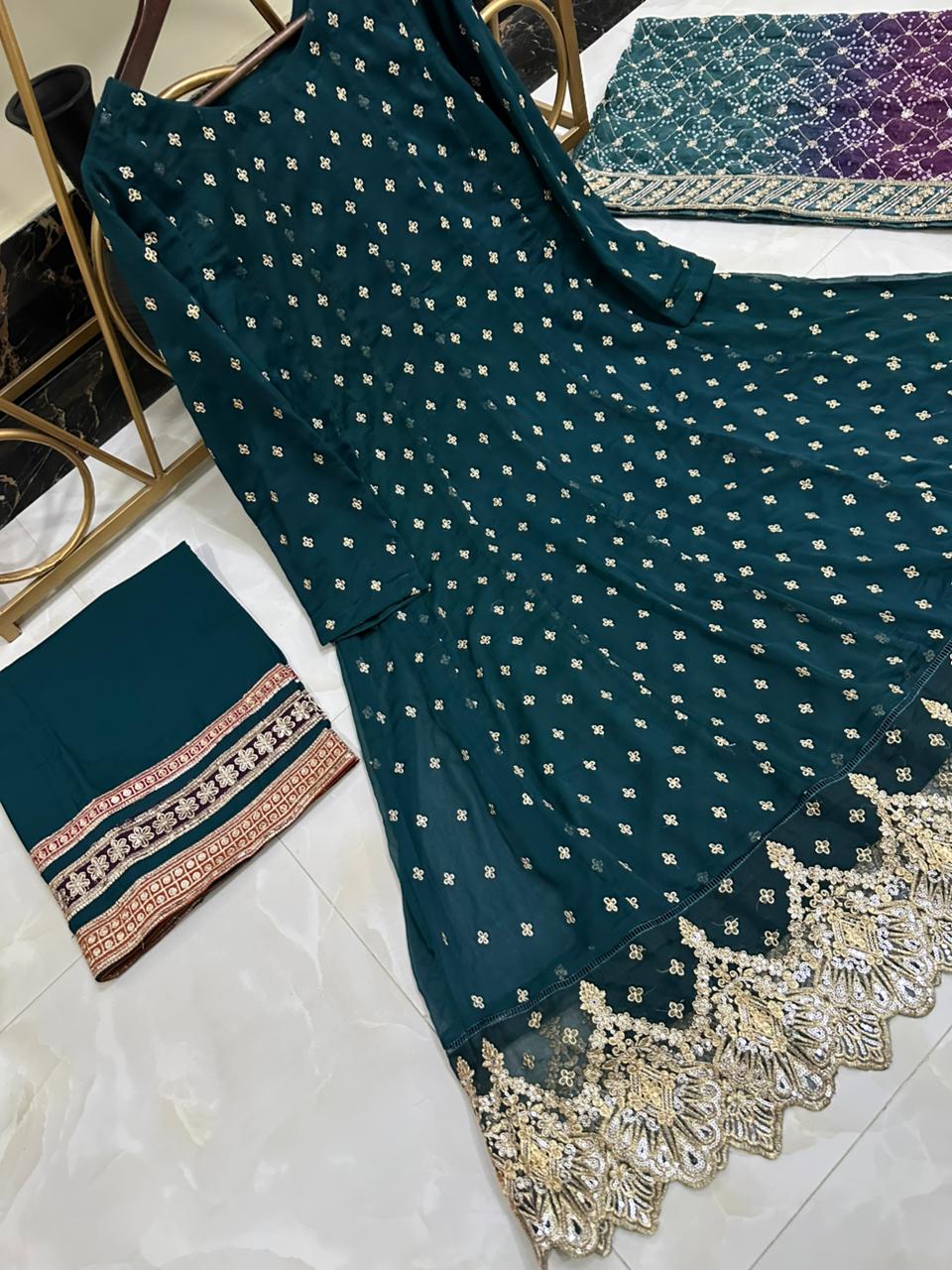 LUXURY EMBROIDERED CHIFFON FROCK 3PC SET