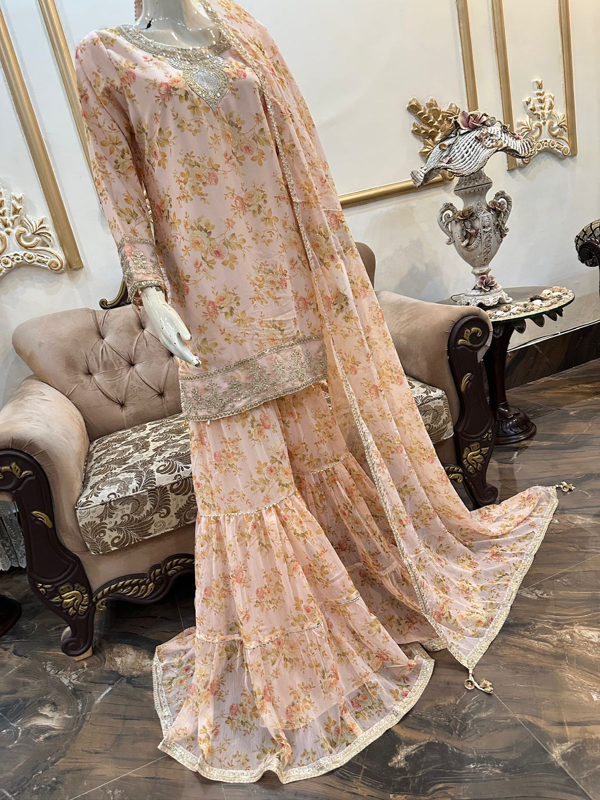 CHINA PATI SILK EMBROIDERED LONG SHIRT 3PC SET