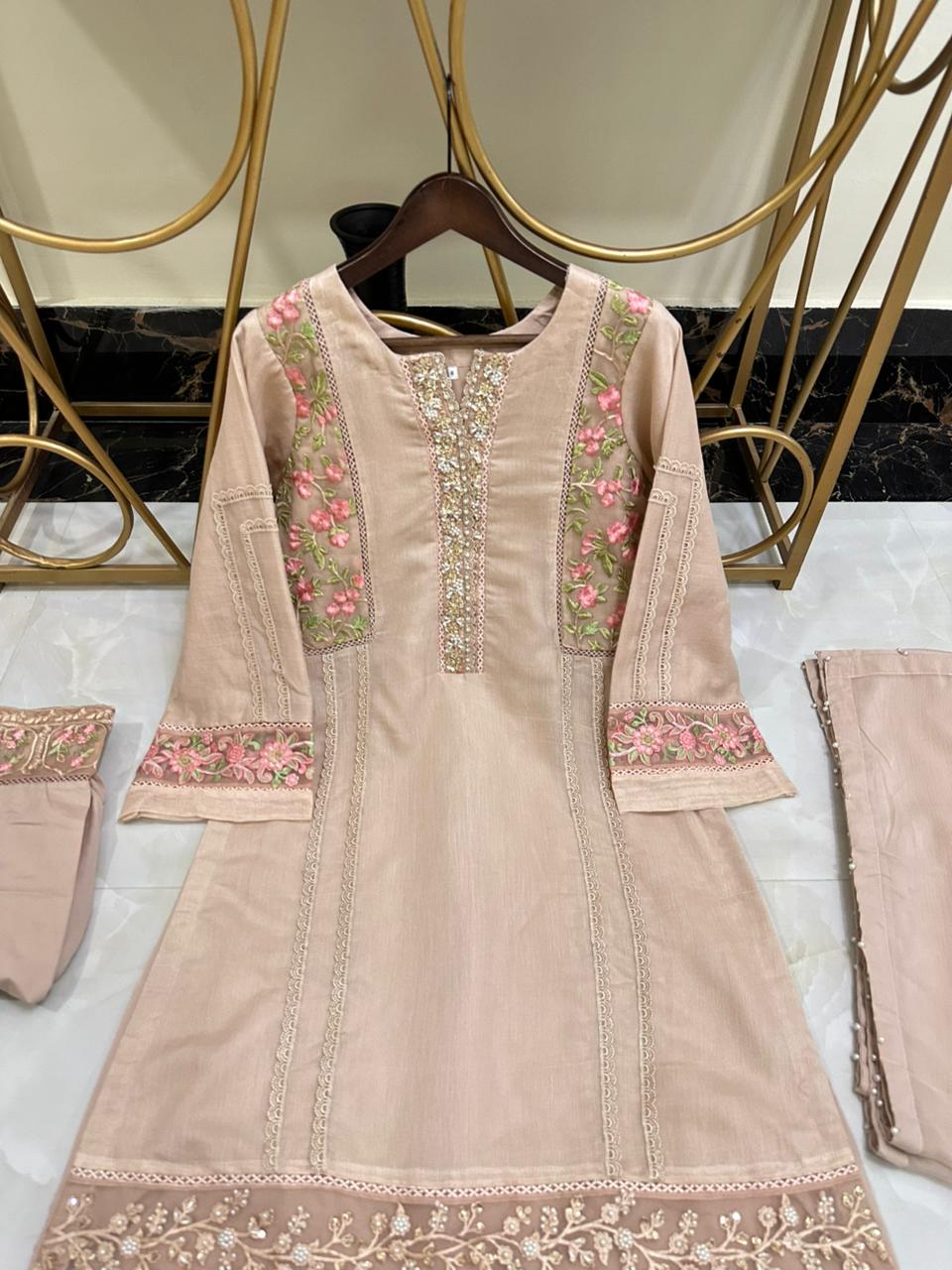 EMBROIDERED & HAND-EMBELLISHED COTTON NET 3PC SET