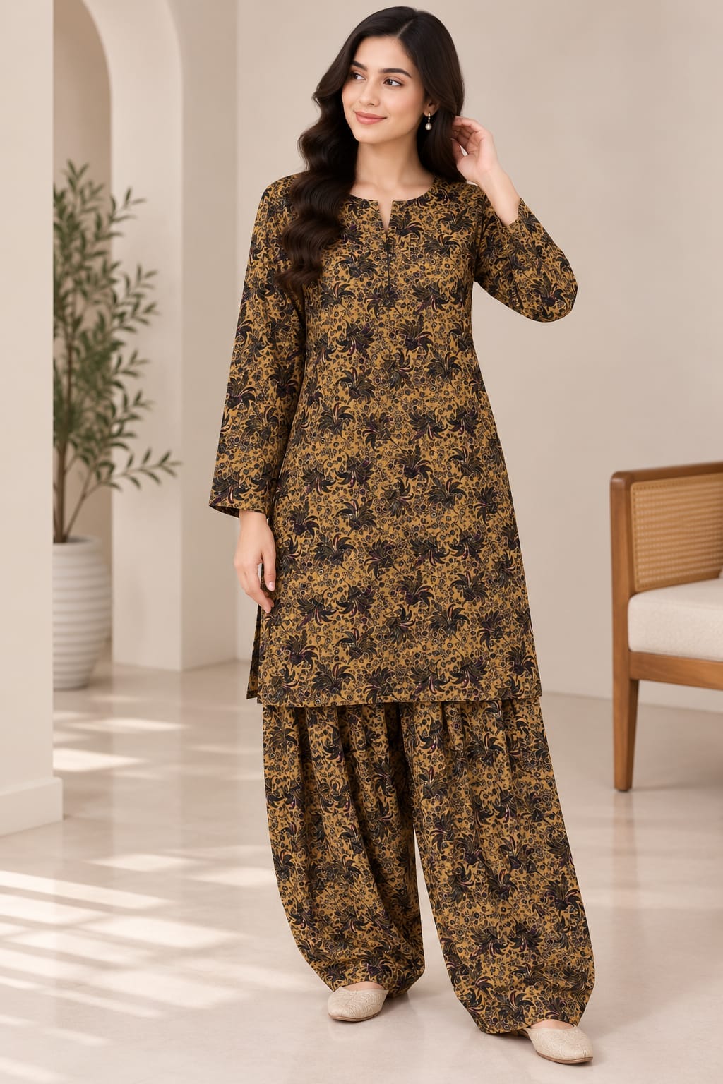 FINE PRINTED LINEN 2PC FARSHI SHALWAR SET