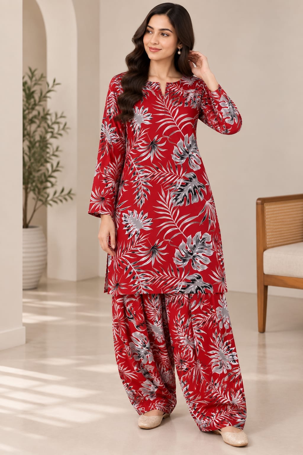 FINE PRINTED LINEN 2PC FARSHI SHALWAR SET