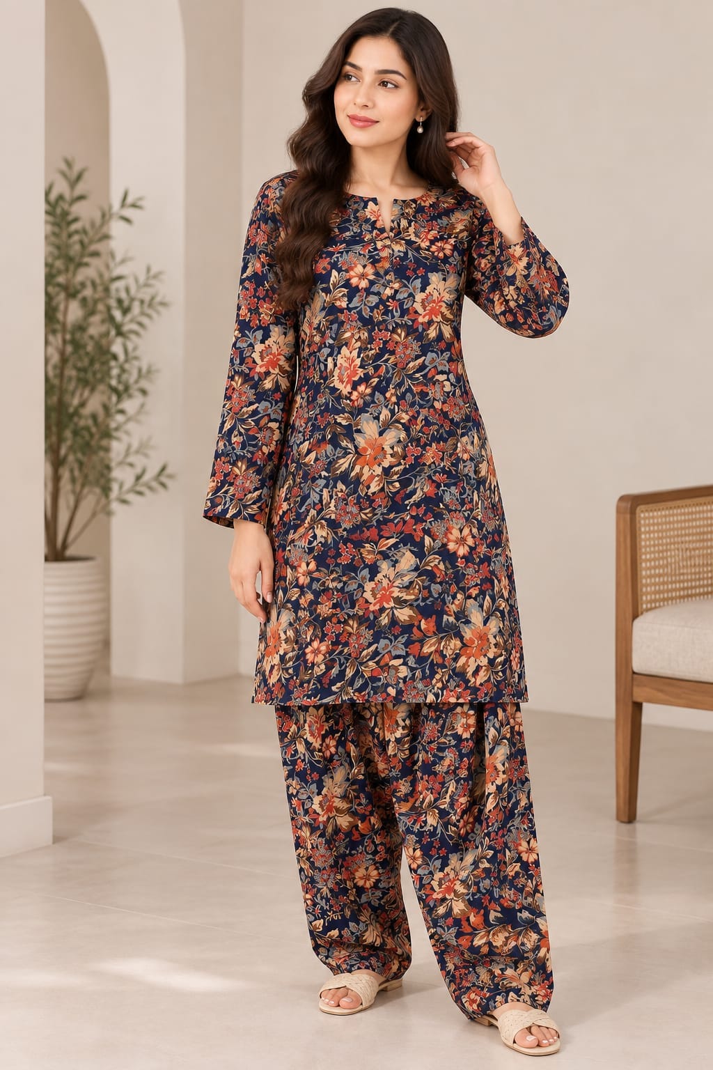 FINE PRINTED LINEN 2PC FARSHI SHALWAR SET