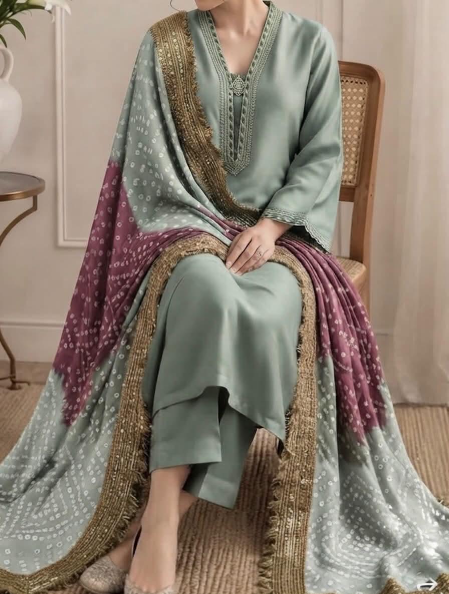 CHUNRI MEDIUM SILK DUPATTA 3PC SUIT
