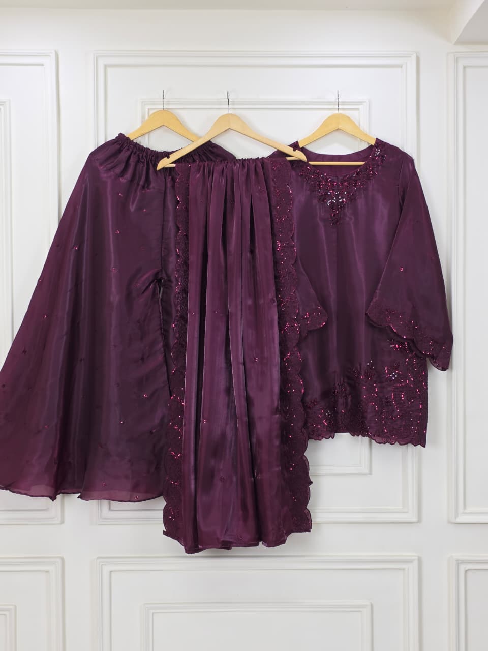 EMBROIDERED SILK 3PC SUIT WITH CUTWORK DUPATTA