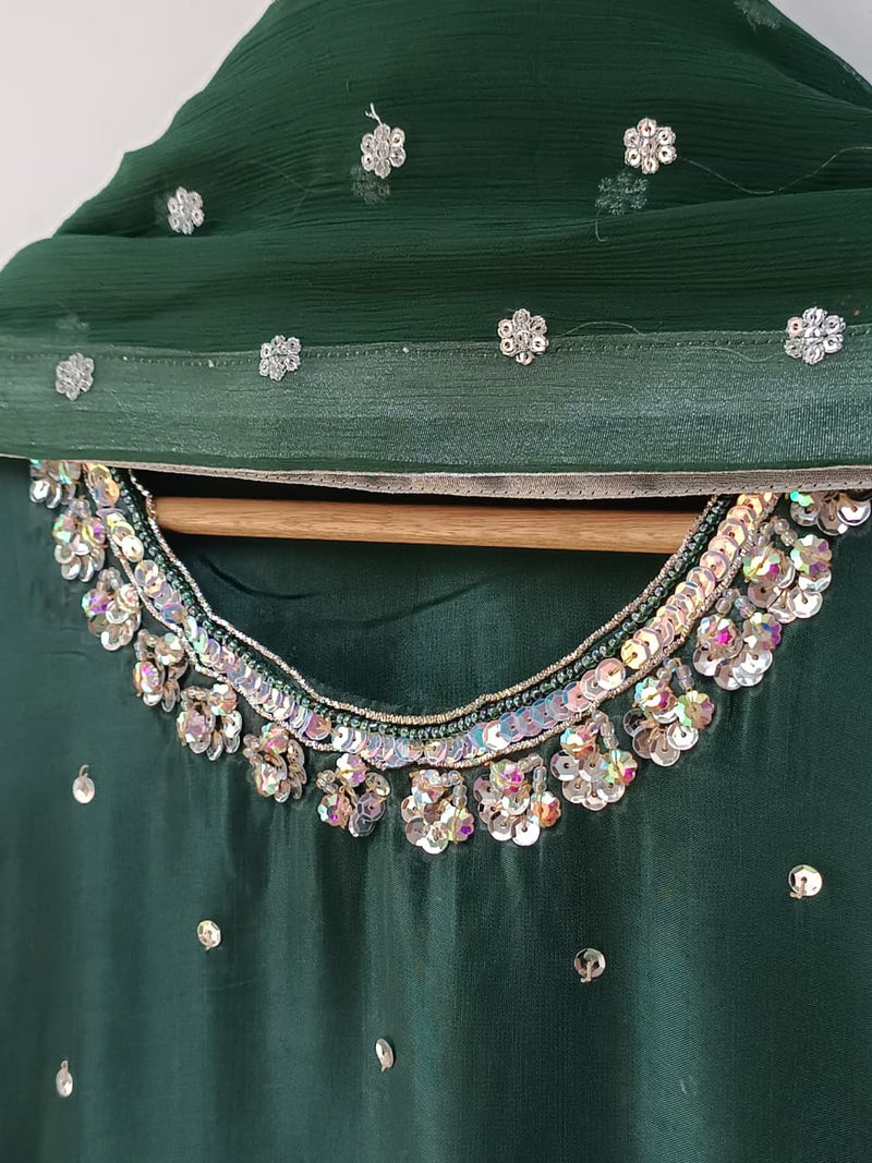 EMBROIDERED SHEESHA SILK SHARARA 3PC SUIT