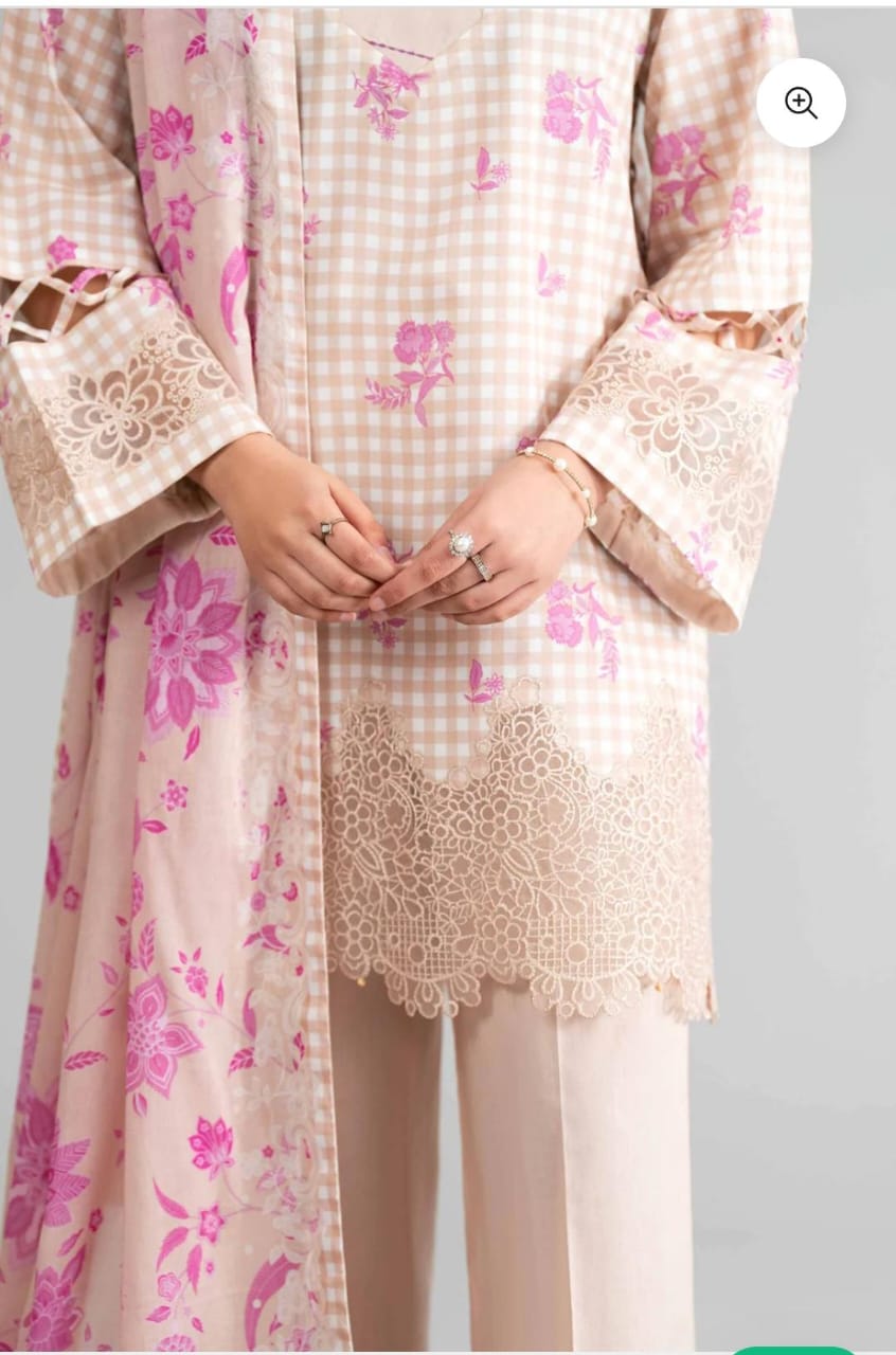 CHARIZMA EMBROIDERED PEACH WOOL 3PC WITH SHAWL