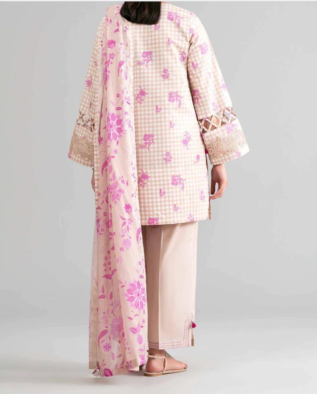 CHARIZMA EMBROIDERED PEACH WOOL 3PC WITH SHAWL