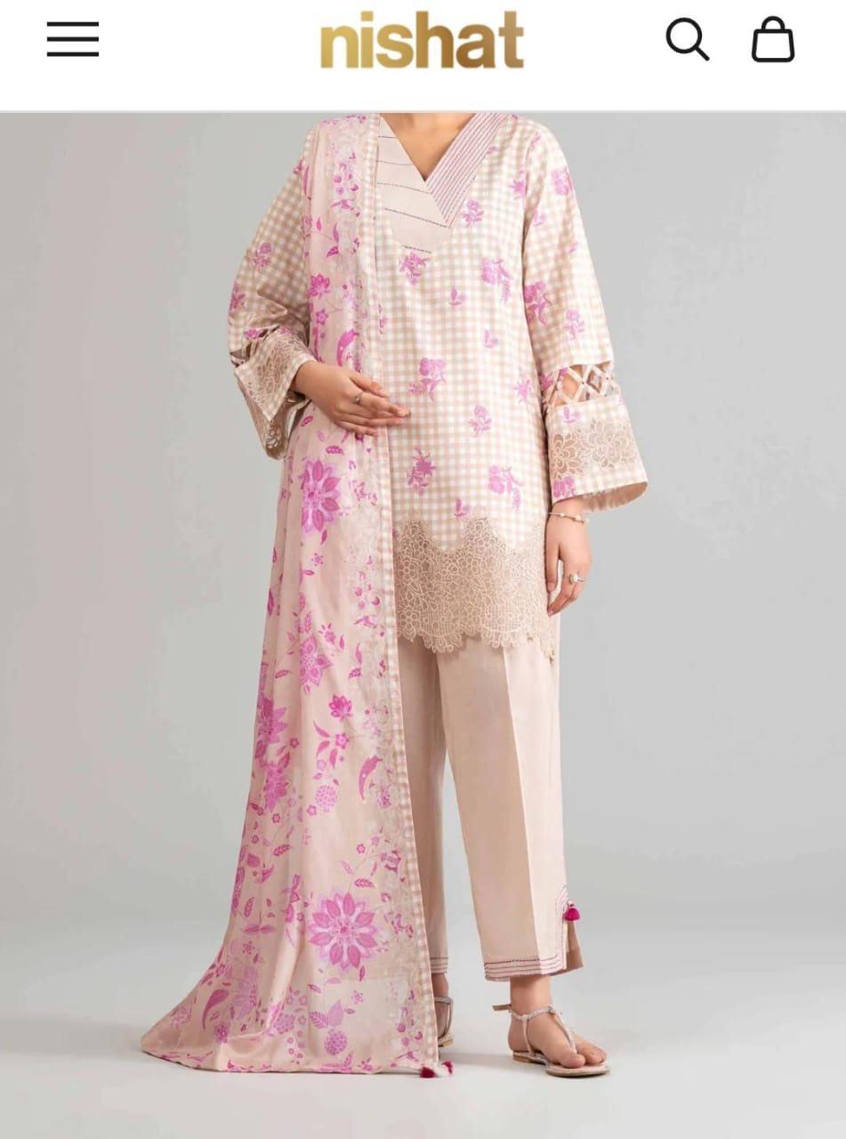 CHARIZMA EMBROIDERED PEACH WOOL 3PC WITH SHAWL