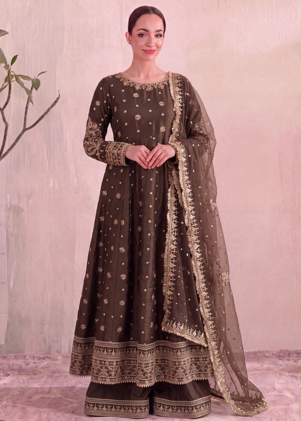 INDIAN SILK KORA DABKA FROCK 3PC SET (WITH POTLI BAG)