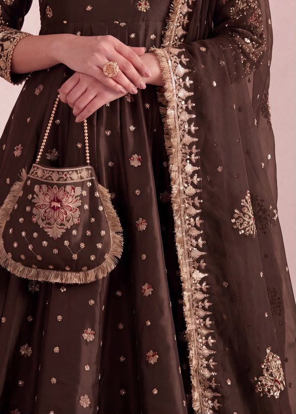 INDIAN SILK KORA DABKA FROCK 3PC SET (WITH POTLI BAG)