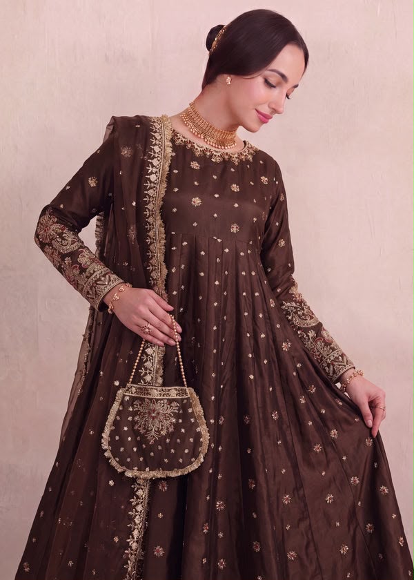INDIAN SILK KORA DABKA FROCK 3PC SET (WITH POTLI BAG)