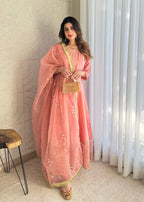 3 Pcs Full Flairy Sequence & Thread Work Rawsilk Mexi  Embroidered Organza Dupta & Silk Trouser