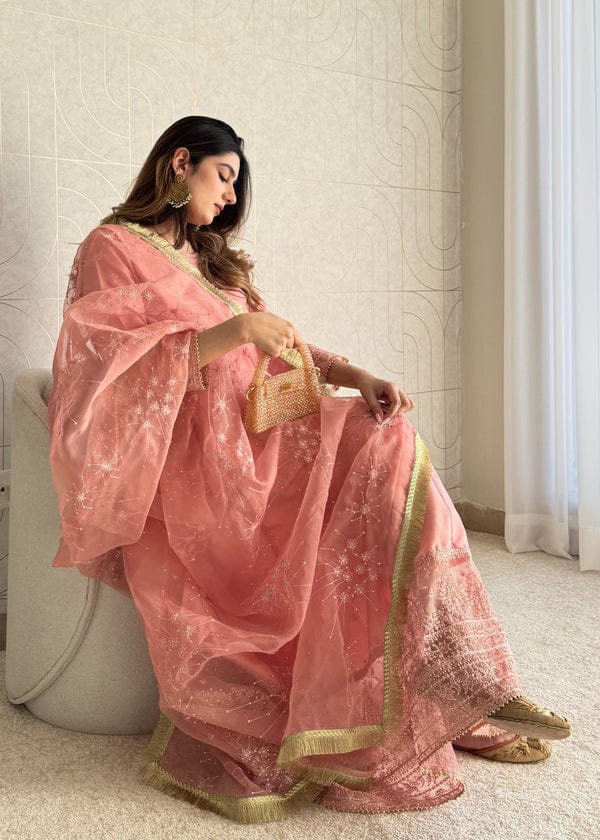 3 Pcs Full Flairy Sequence & Thread Work Rawsilk Mexi  Embroidered Organza Dupta & Silk Trouser