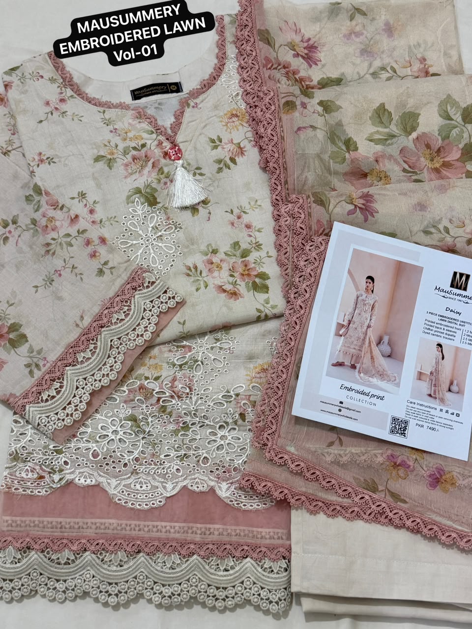 MAUSUMMERY EMBROIDERED & CHIKANKARI LAWN VOL-01