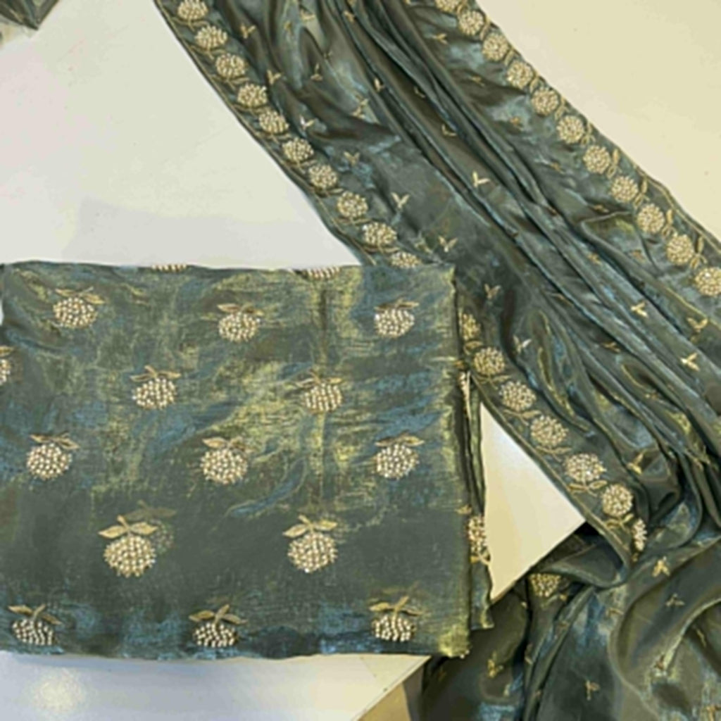 Nee Pearl design shesha silk beats work 2.5 Dupta Long length mixed match 2 yards Plan Trouser