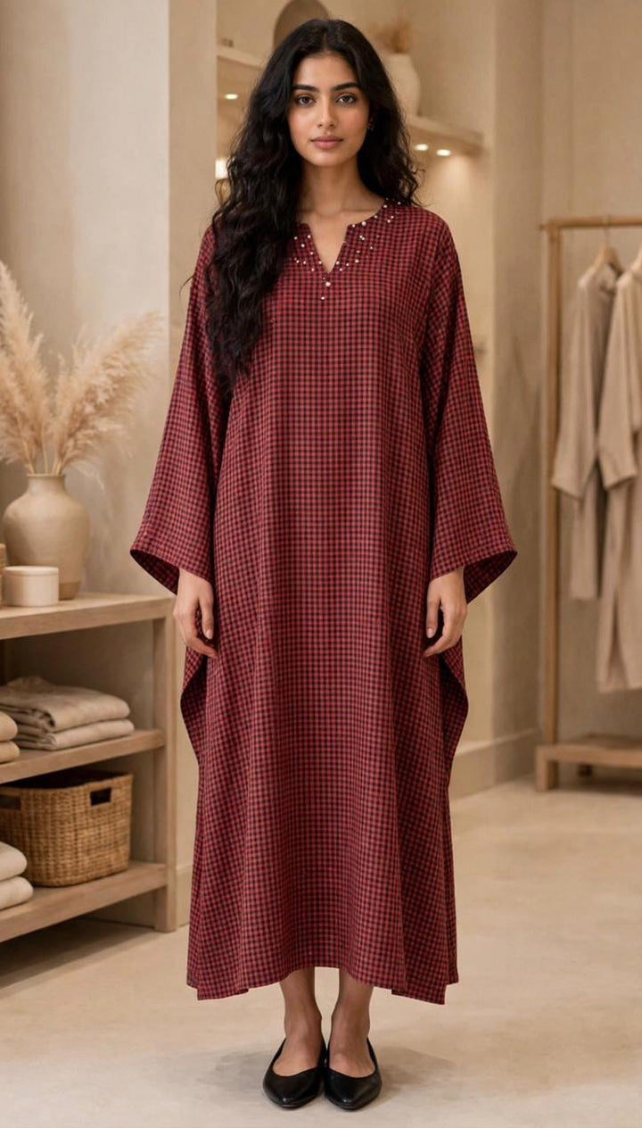 Winter Whisper Butterfly Kaftan – Maroon