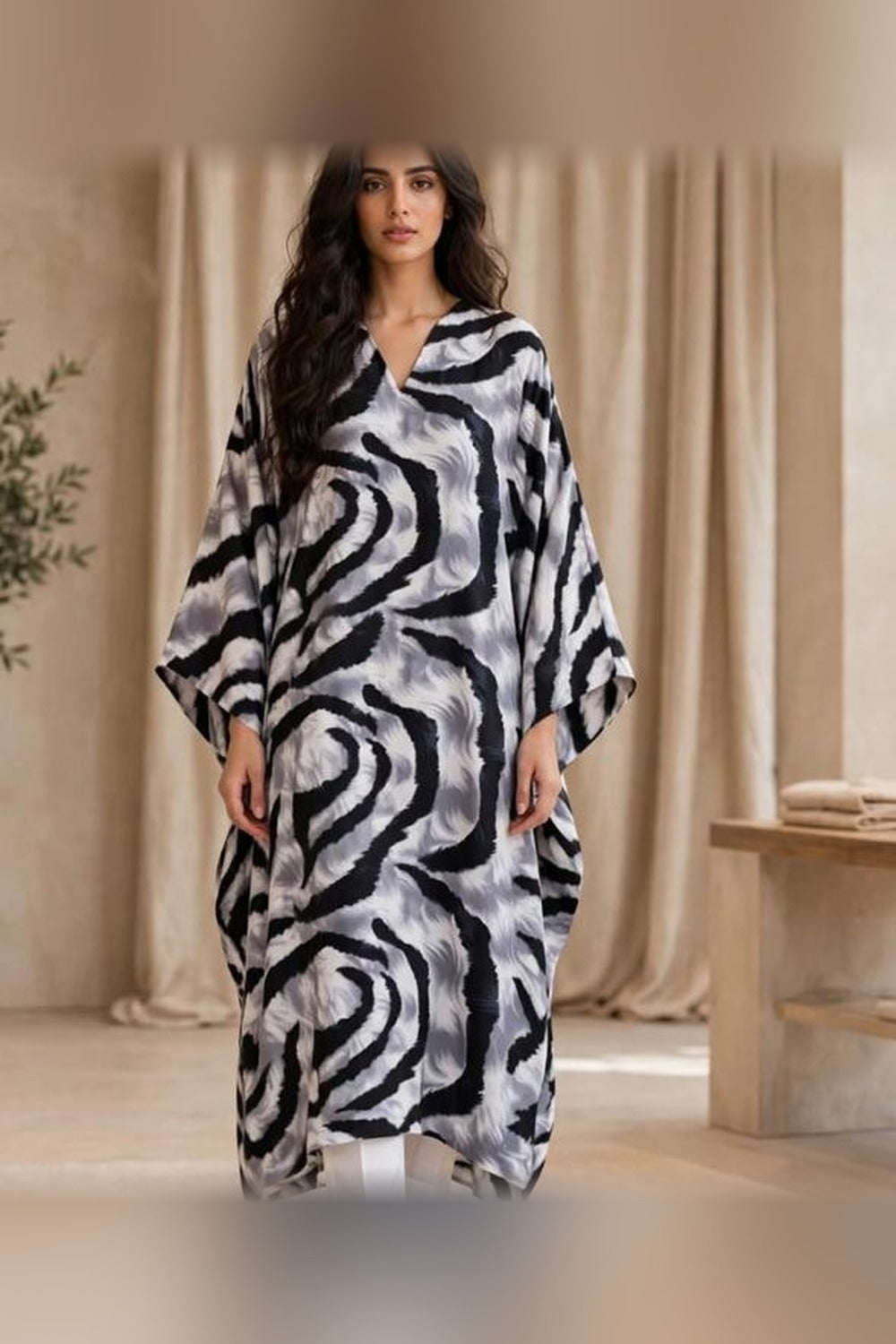 Winter Whisper Butterfly Kaftan – Monochrome Swirl