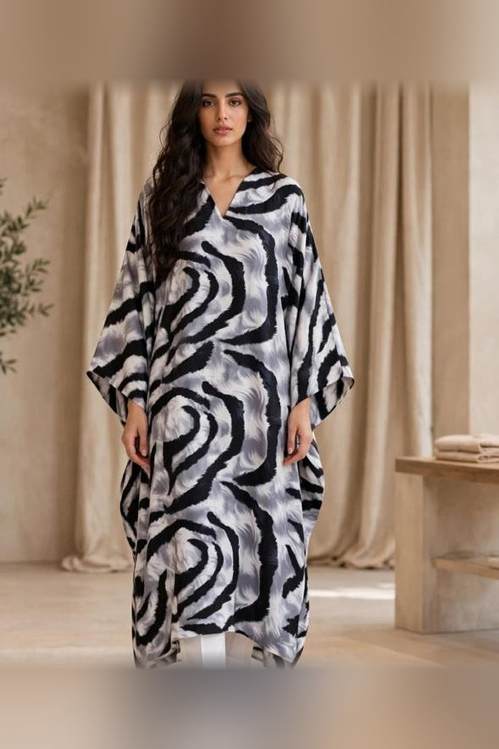 Winter Whisper Butterfly Kaftan – Monochrome Swirl