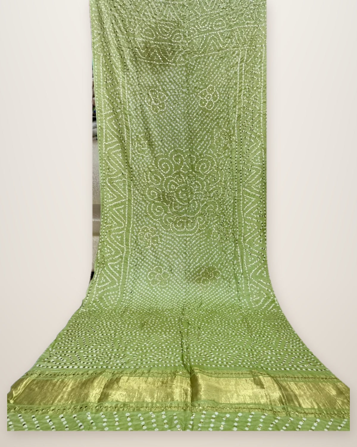 Pure Gajji Silk Bandhani Dupatta – Pistachio Green