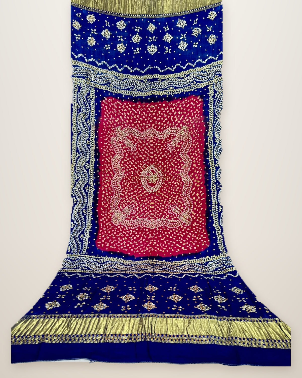 Pure Gajji Silk Bandhani Dupatta – Red & Royal Blue