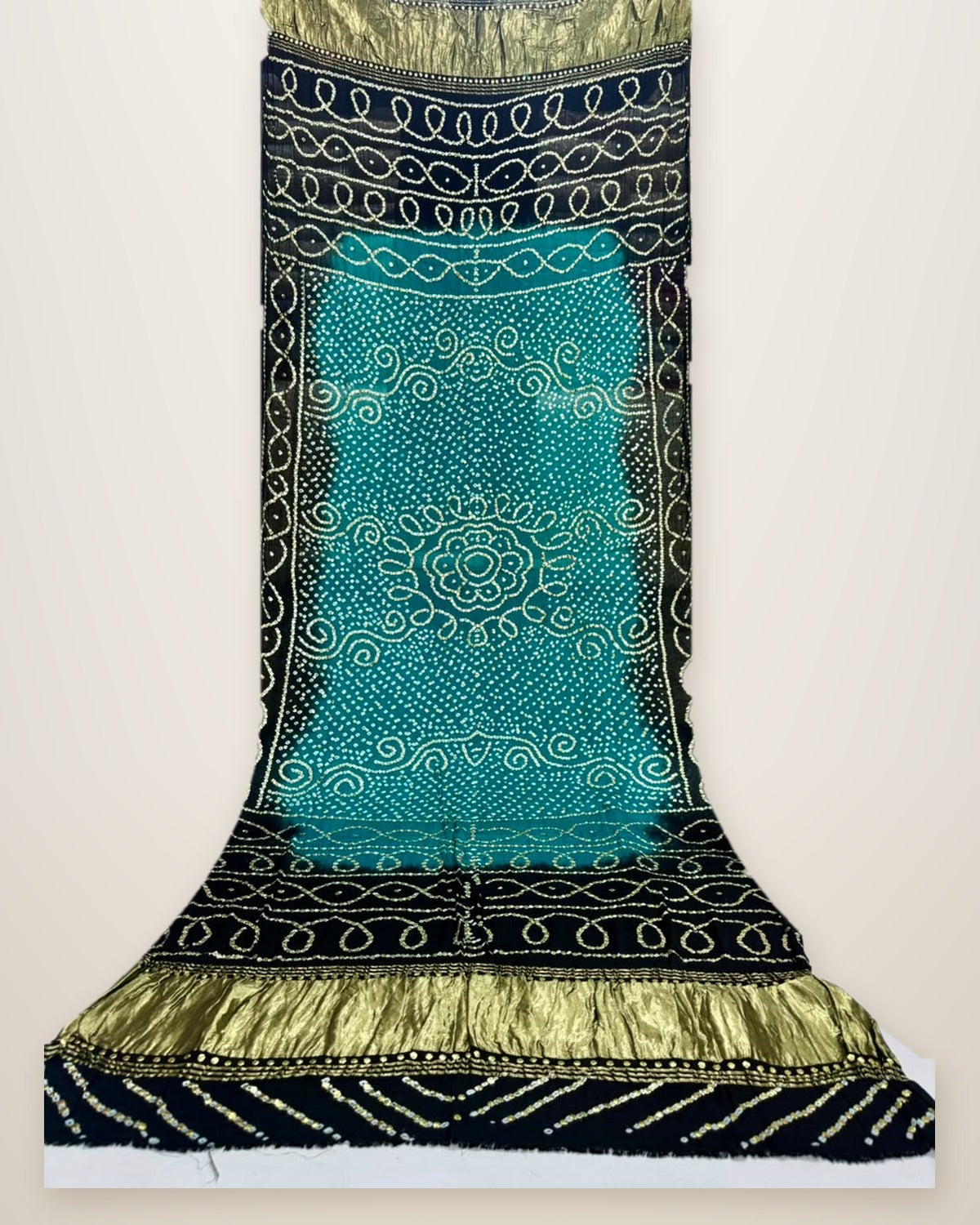 Pure Gajji Silk Bandhani Dupatta – Sea Green & Black