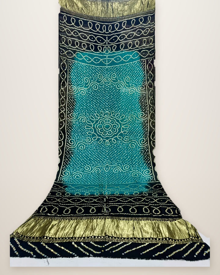 Pure Gajji Silk Bandhani Dupatta – Sea Green & Black