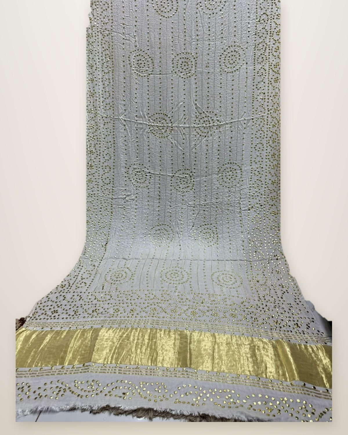 Pure Gajji Silk Bandhani Dupatta – Ivory Gold Bootis