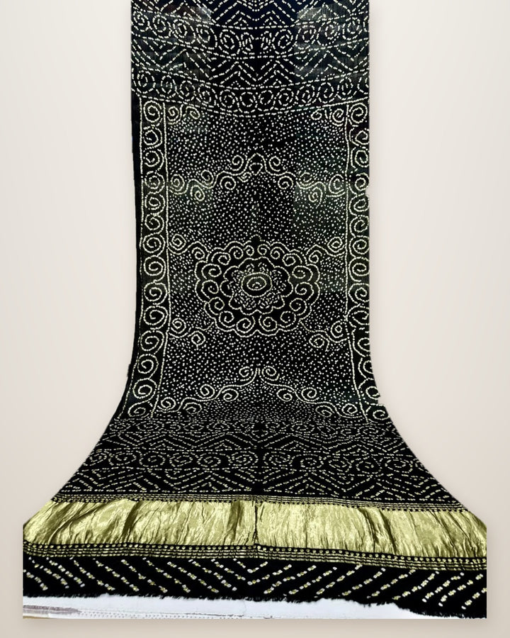 Pure Gajji Silk Bandhani Dupatta – Black