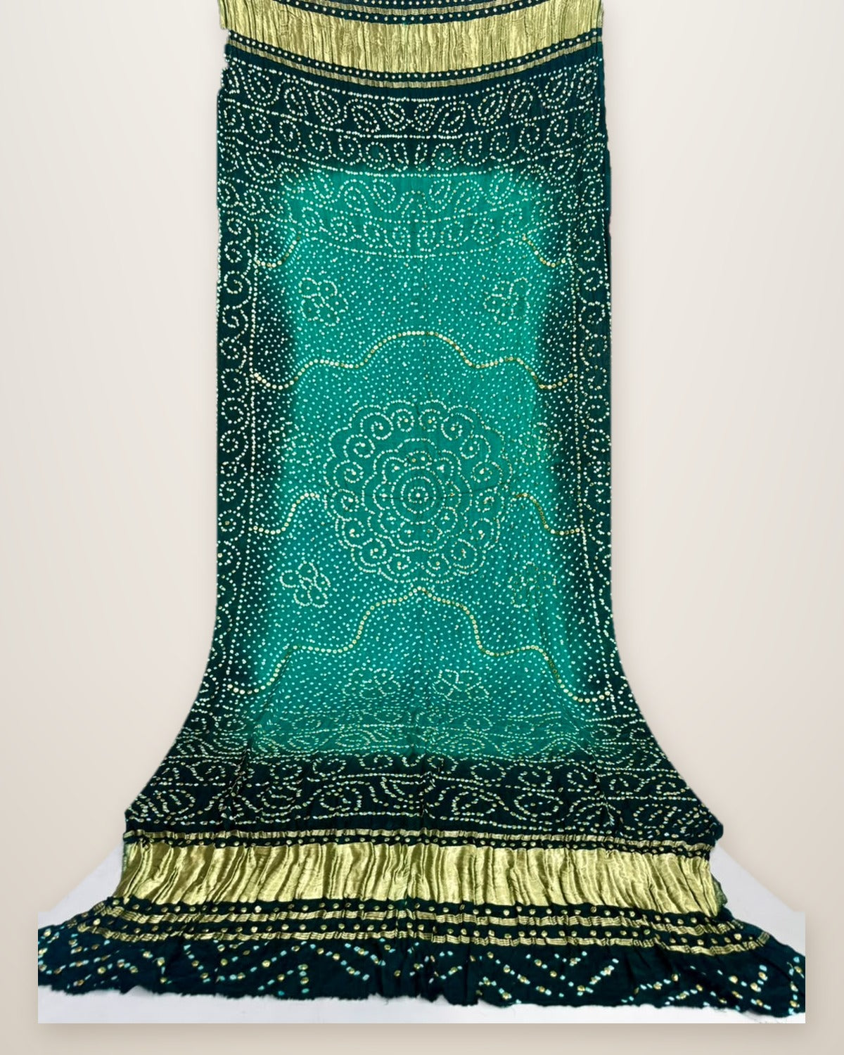 Pure Gajji Silk Bandhani Dupatta – Emerald & Bottle Green