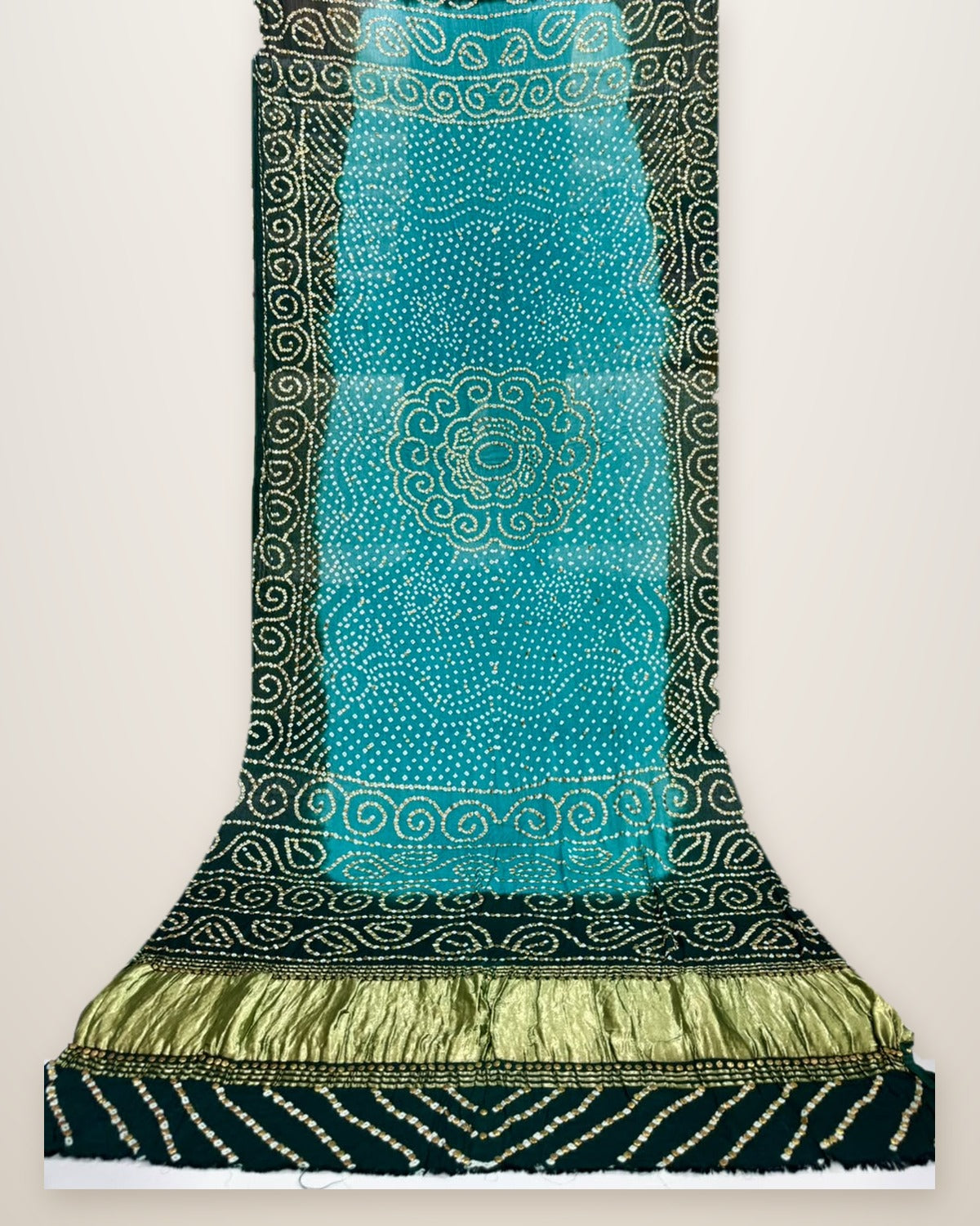 Pure Gajji Silk Bandhani Dupatta – Sky Blue & Bottle Green