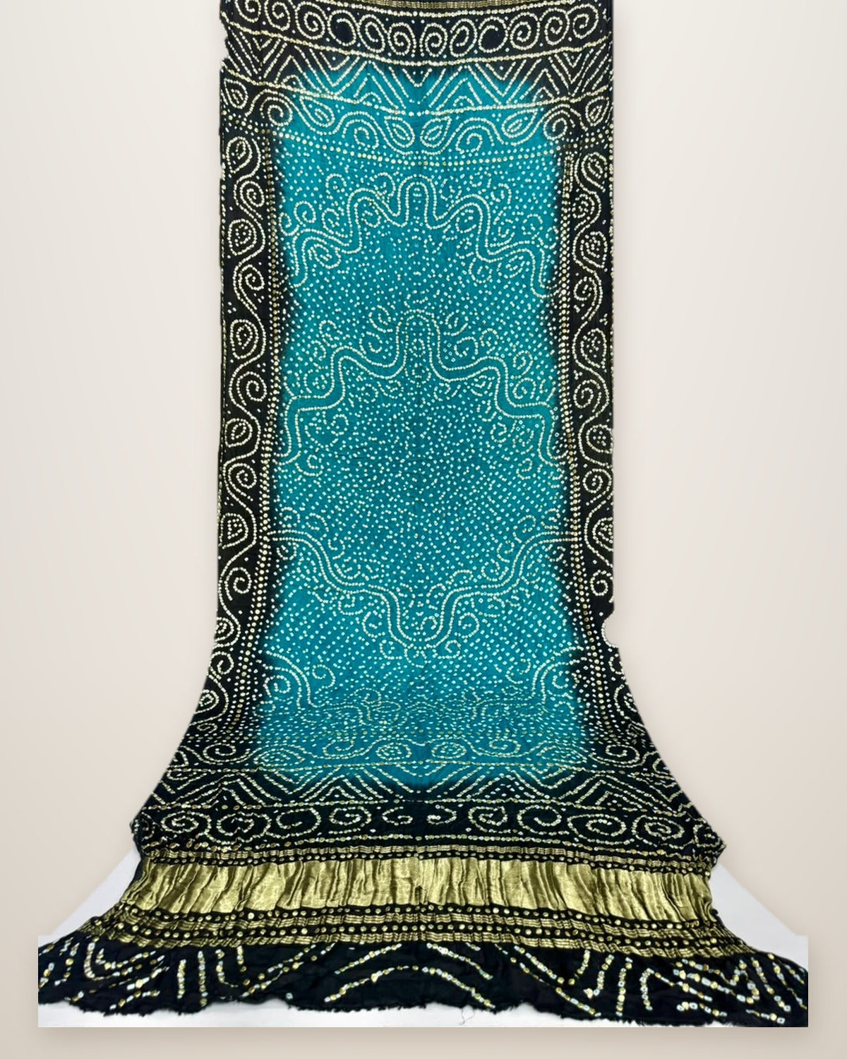 Pure Gajji Silk Bandhani Dupatta – Turquoise & Black