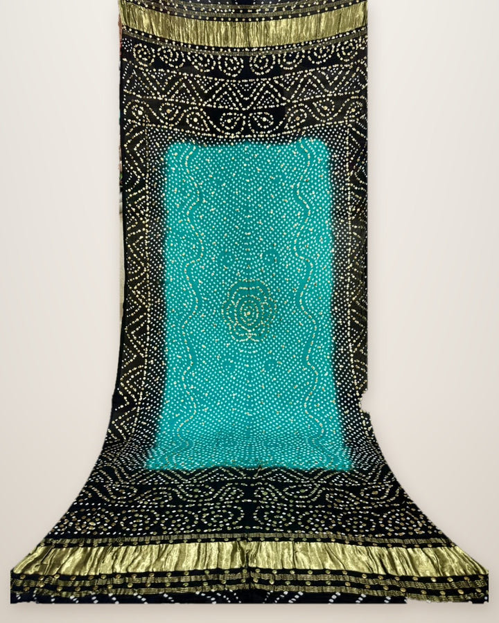 Pure Gajji Silk Bandhani Dupatta – Aqua & Black