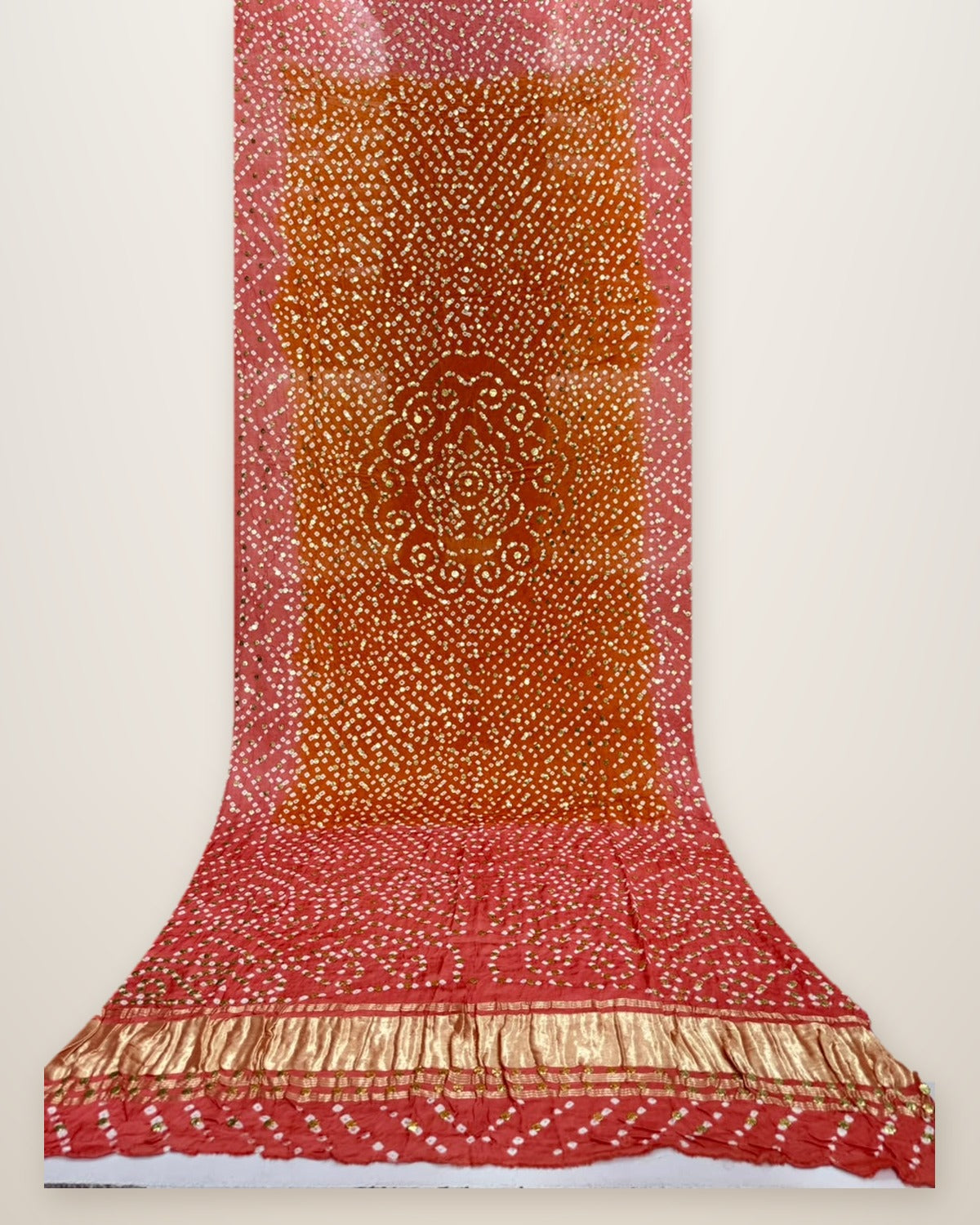 Pure Gajji Silk Bandhani Dupatta – Coral Orange