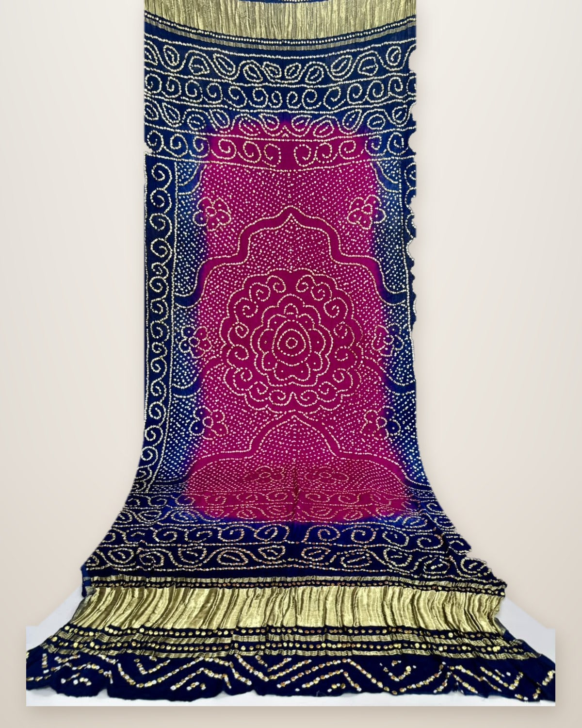 Pure Gajji Silk Bandhani Dupatta – Magenta & Navy