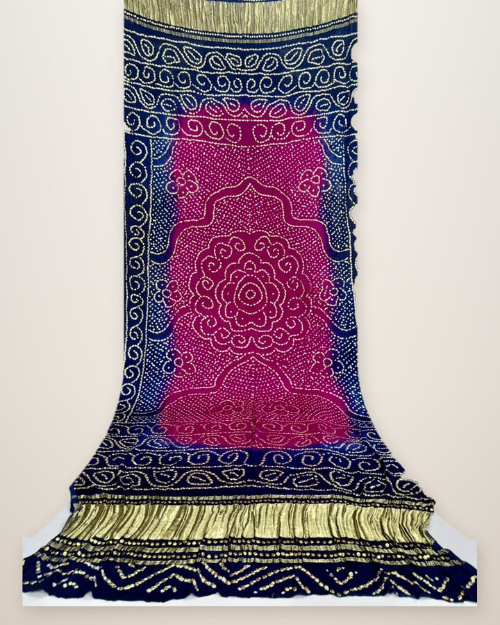 Pure Gajji Silk Bandhani Dupatta – Magenta & Navy