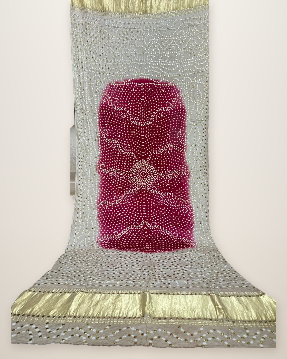 Pure Gajji Silk Bandhani Dupatta – Maroon & Ivory