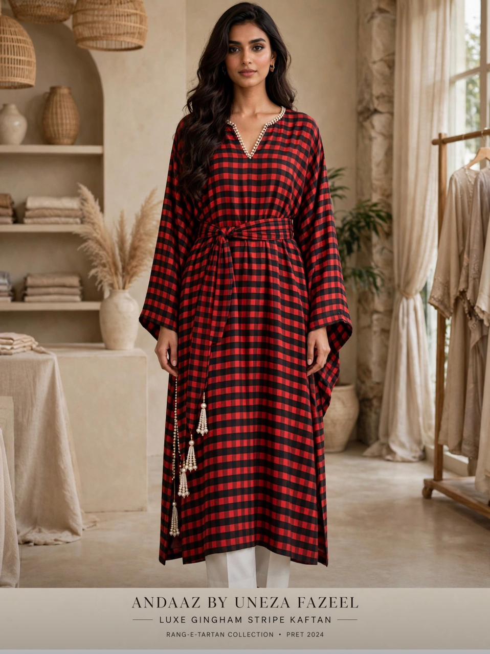 Winter Whisper Butterfly Kaftan – Red Gingham