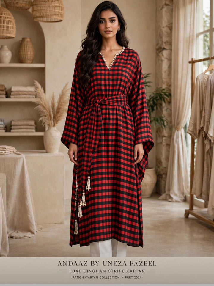 Winter Whisper Butterfly Kaftan – Red Gingham