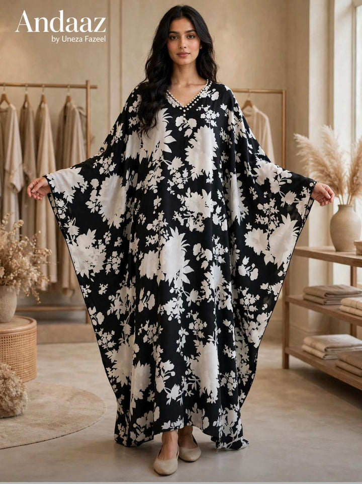 Winter Whisper Butterfly Kaftan – Black Floral