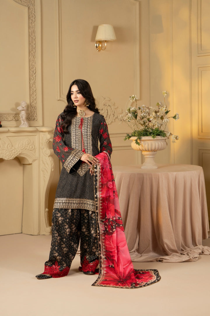Karma Ready to Wear – Charcoal Rose Printed Georgette Embroidered 3PC