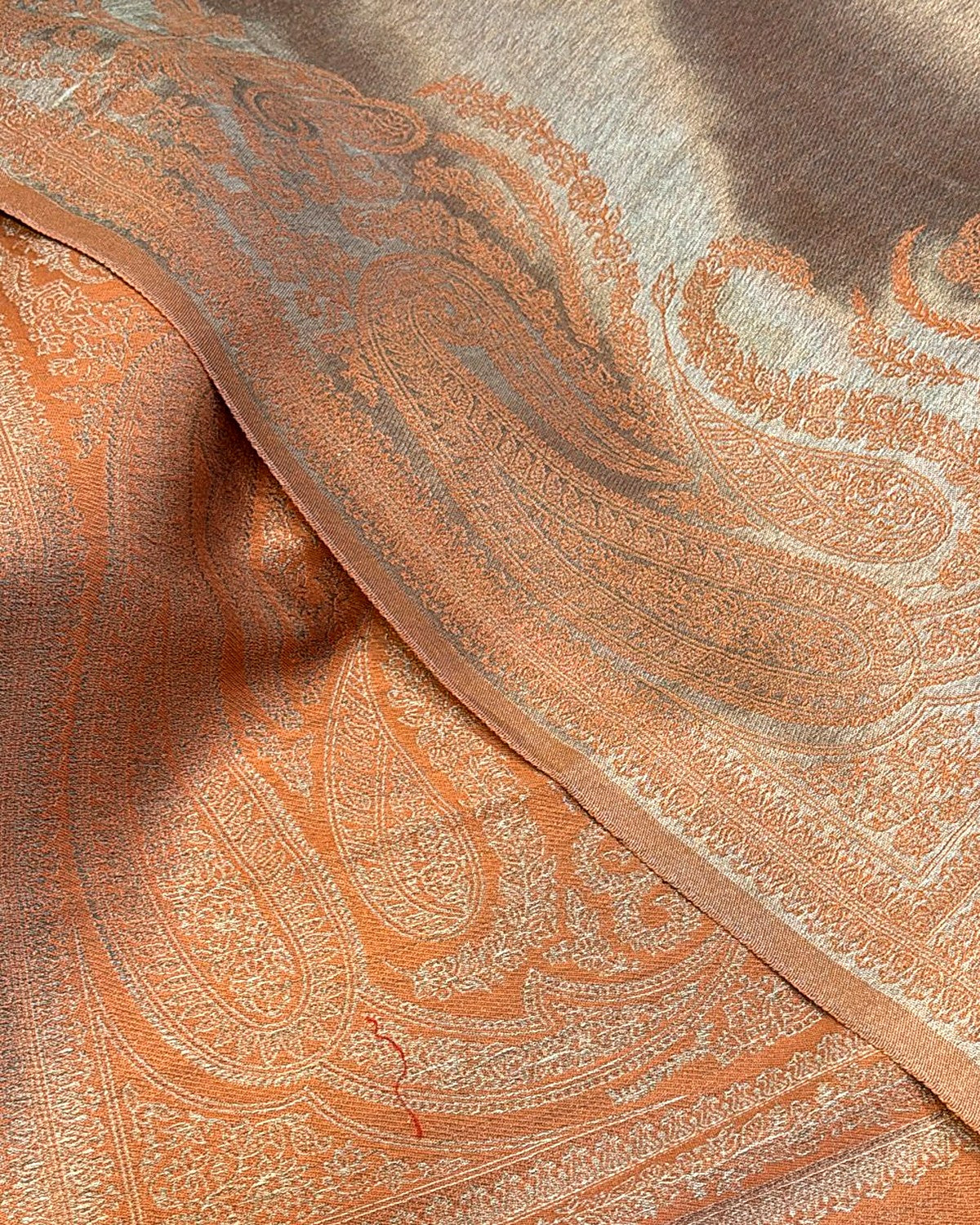 Lama Silk Reversible Kanni Shawl – Rust Orange Paisley