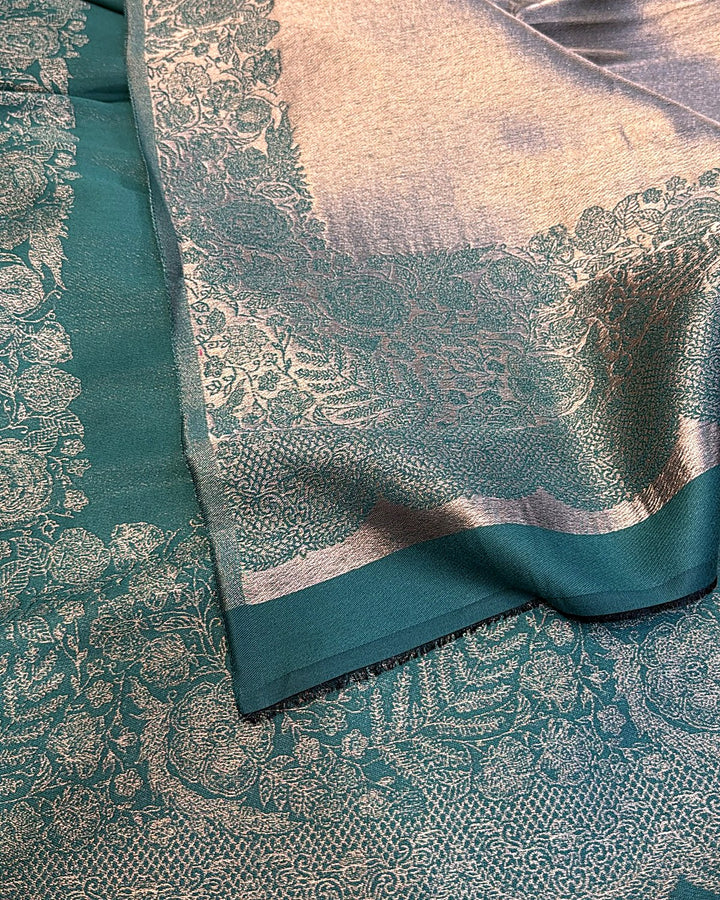 Lama Silk Reversible Kanni Shawl – Bottle Green Floral