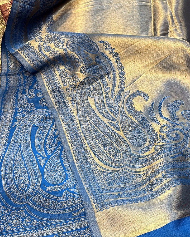 Lama Silk Reversible Kanni Shawl – Royal Blue Paisley