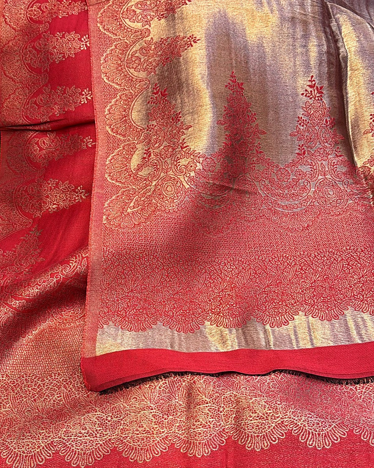 Lama Silk Reversible Kanni Shawl – Red Jamawar