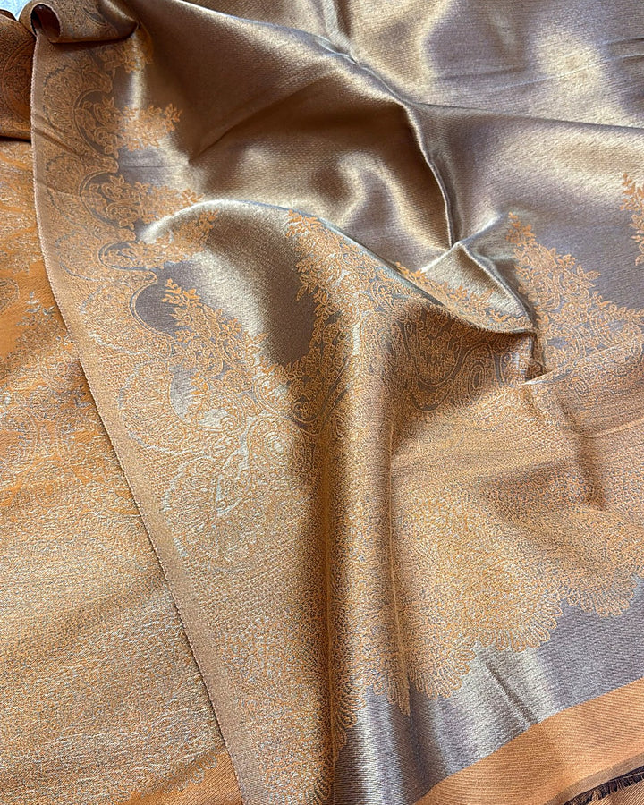 Lama Silk Reversible Kanni Shawl – Camel Orange