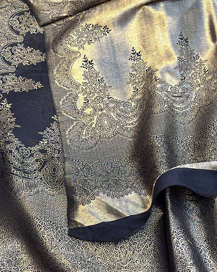 Lama Silk Reversible Kanni Shawl – Charcoal Black Lace