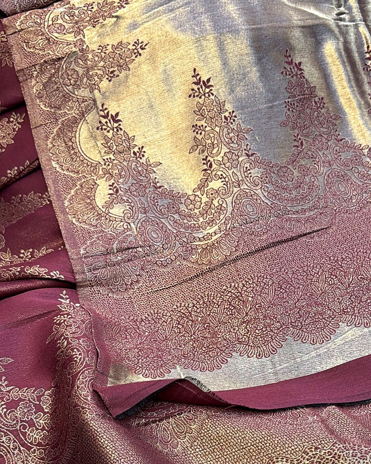 Lama Silk Reversible Kanni Shawl – Wine Floral
